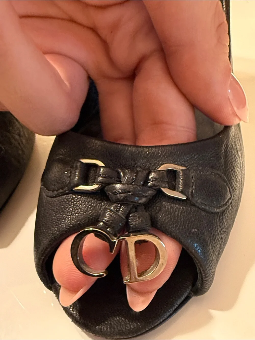 Dior Black Leather Peep-Toe Pumps with CD Hardware